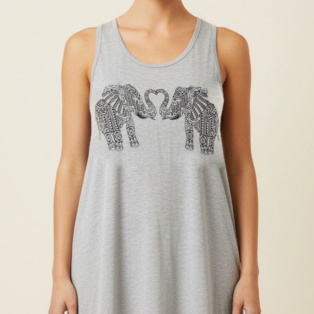 Wanna B NWT Elephant Print Swing Tank Top Heather Grey Modal Boho Sample S
